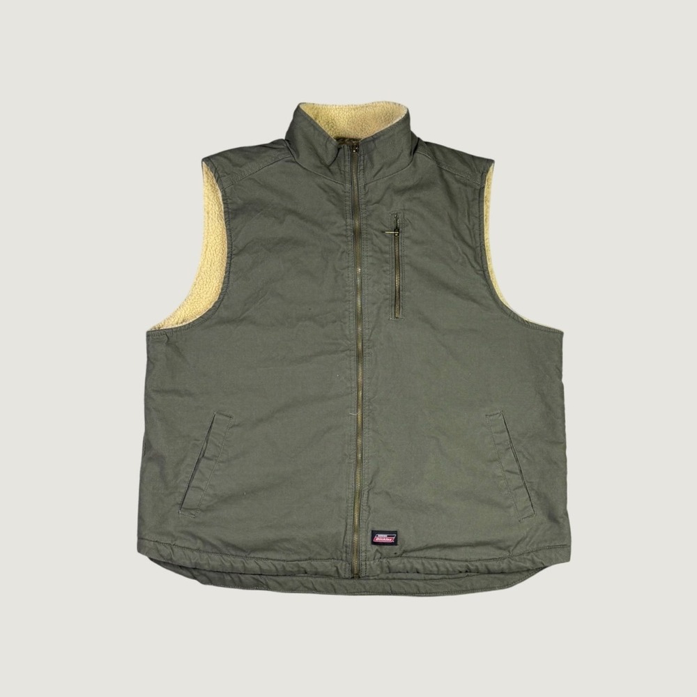 Dickies Mens 2XL Olive Green Sherpa Lined Canvas Workwear Utility Vest RN123187